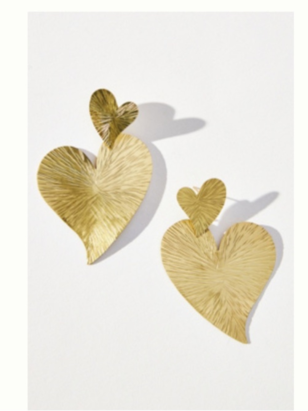 Anthropologie Double Heart Drop Earrings - Gold